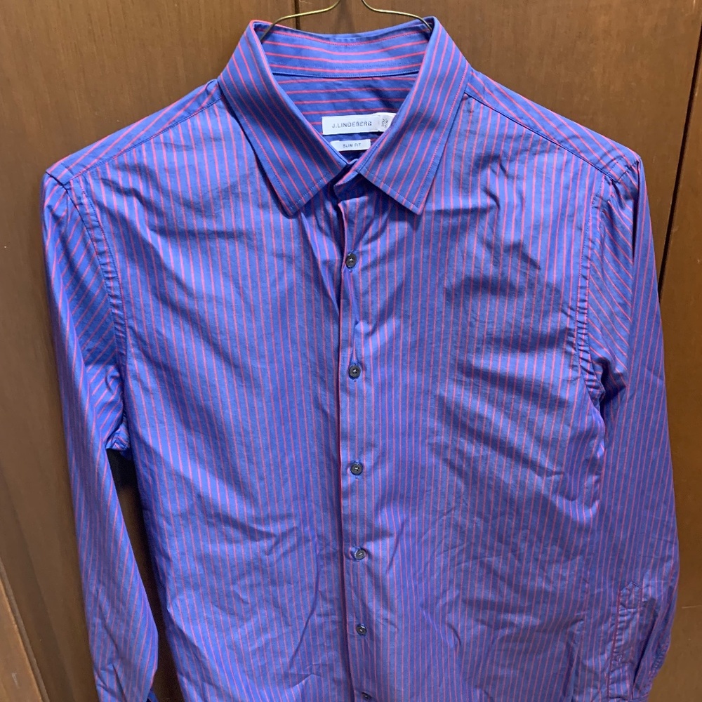 J Lindeberg Slim Fit Size 15.5 39 Red Stripe Long Sleeve Button Up Dress Shirt